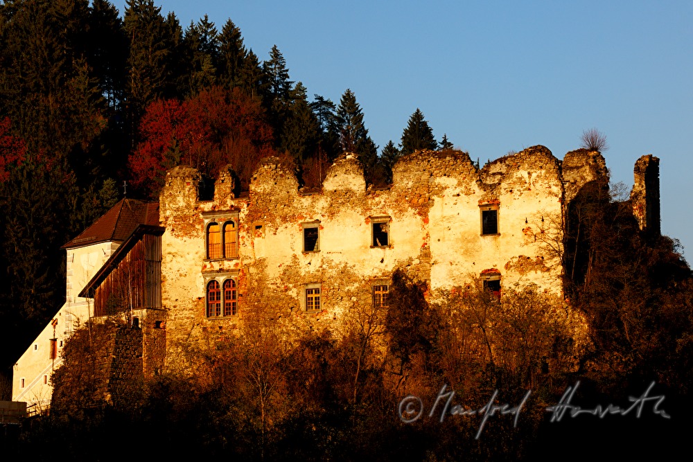 fassade of the castle in the evening light
