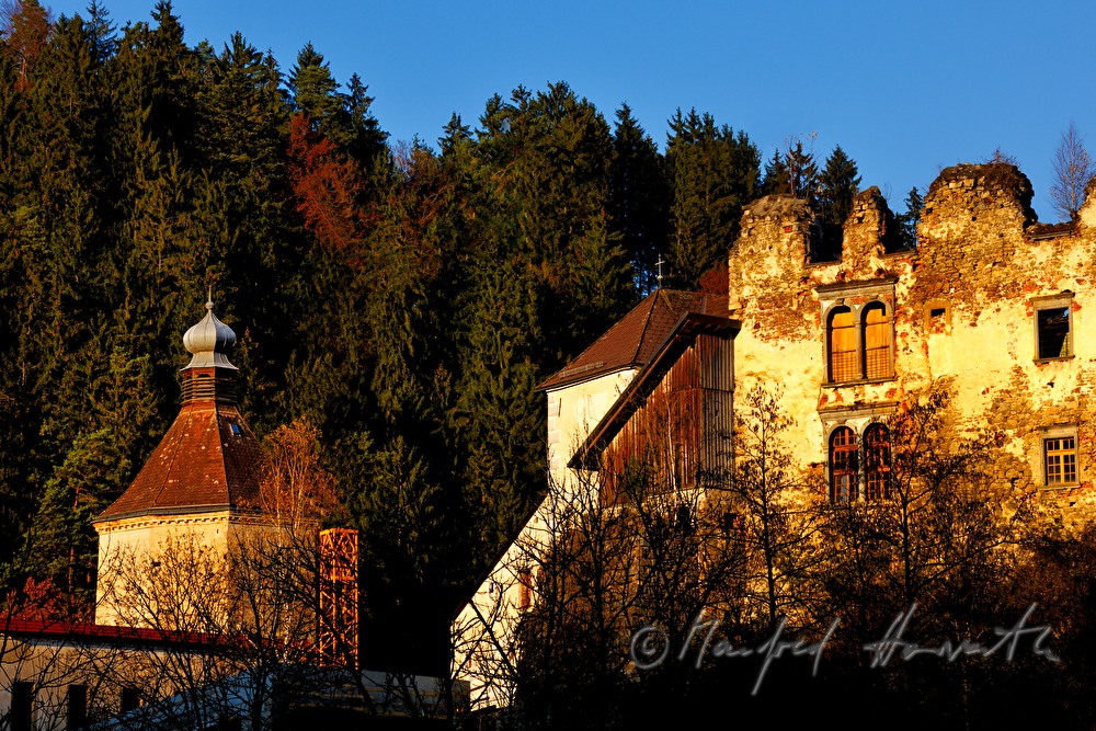 fassade of the castle in the evening light