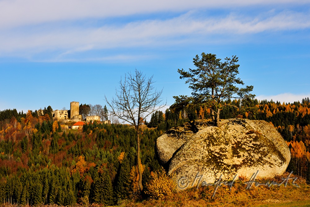 erratic block made of granite and valley