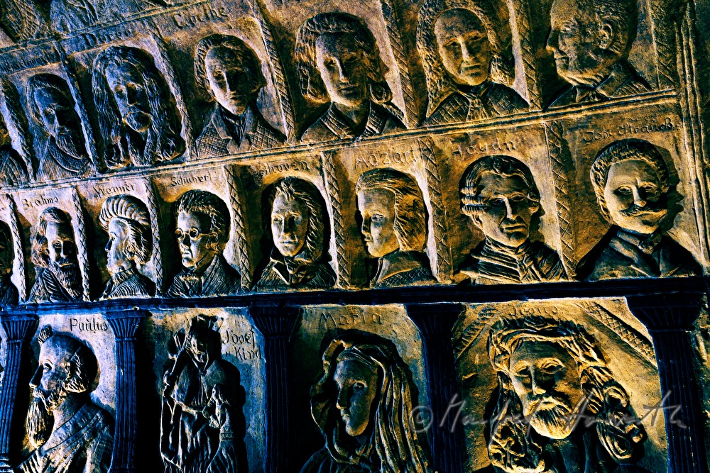 wine cellar with carvings in the clay wall and ceiling