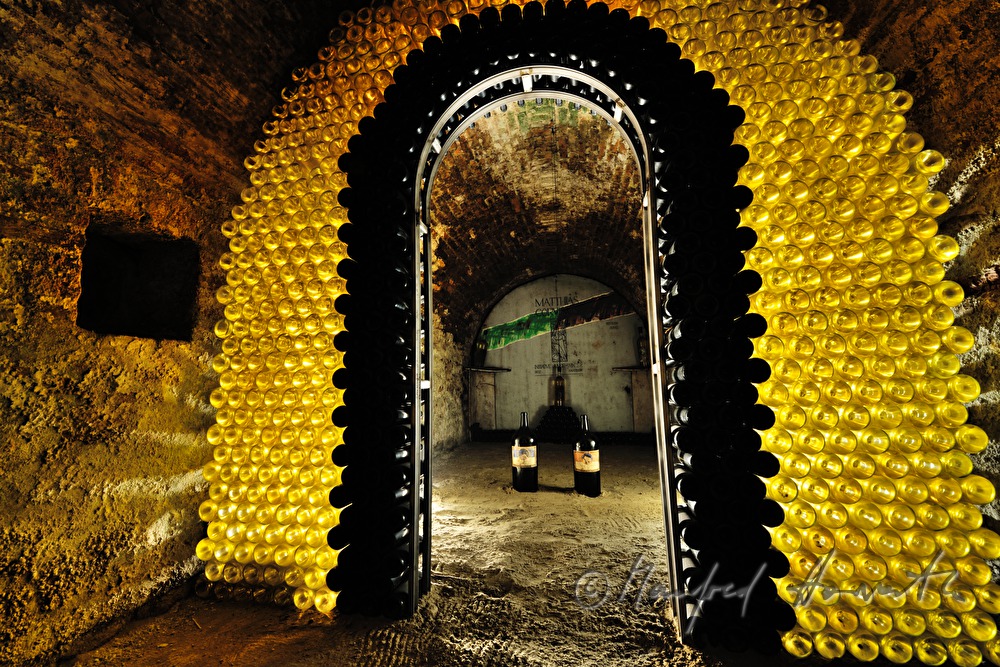 wine bottles in the historic wine cellar