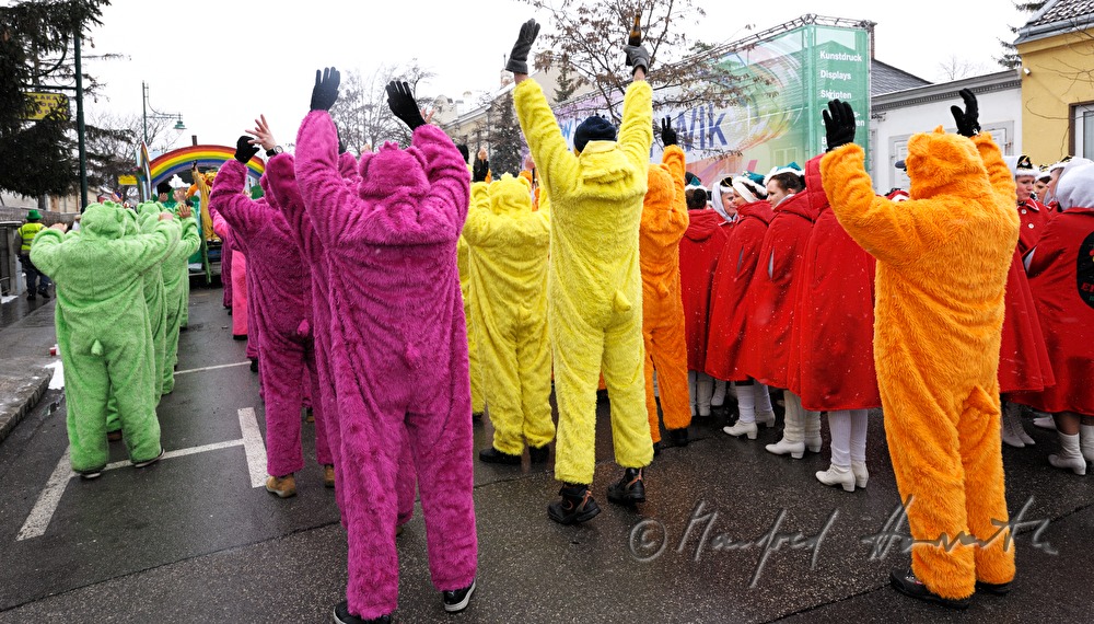 guild disguised as bears dancing during Mardi Gras