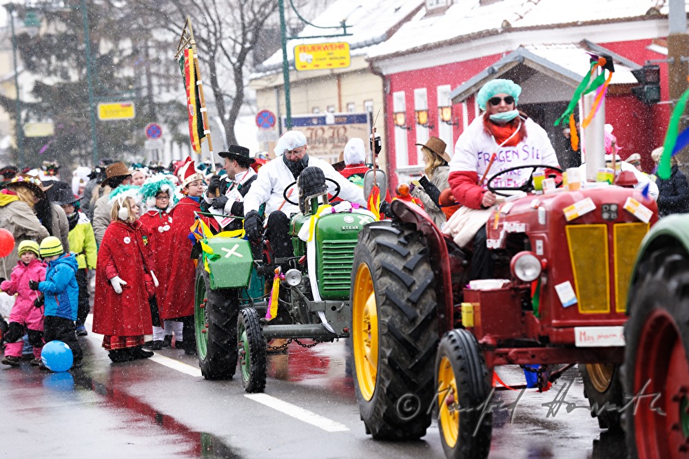 tractors driving on Mardi Gras