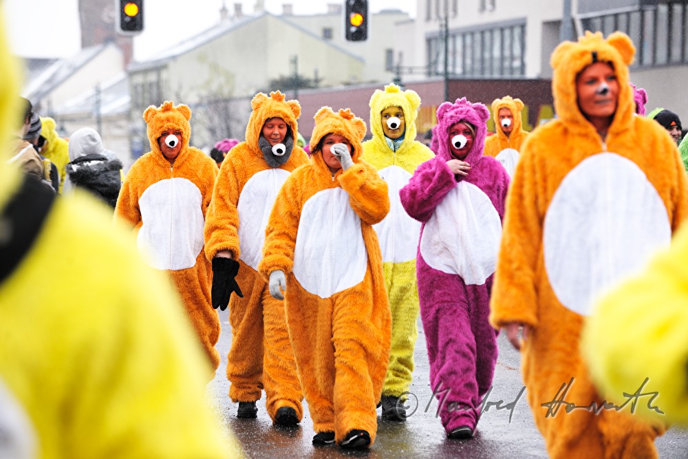 guild disguised as bears dancing during Mardi Gras