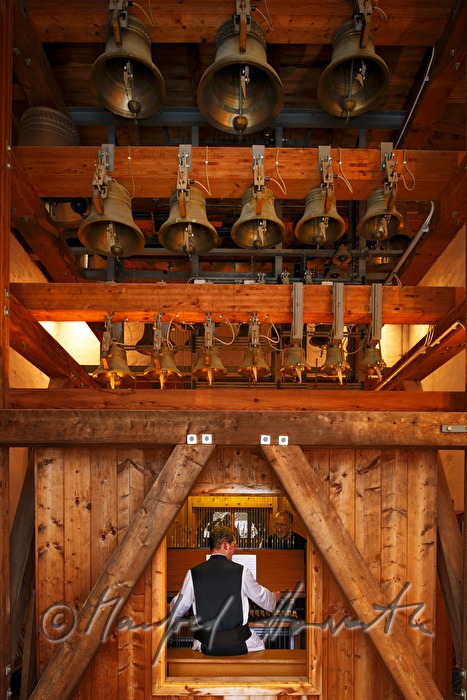monk plays on the carillon in the dungeon