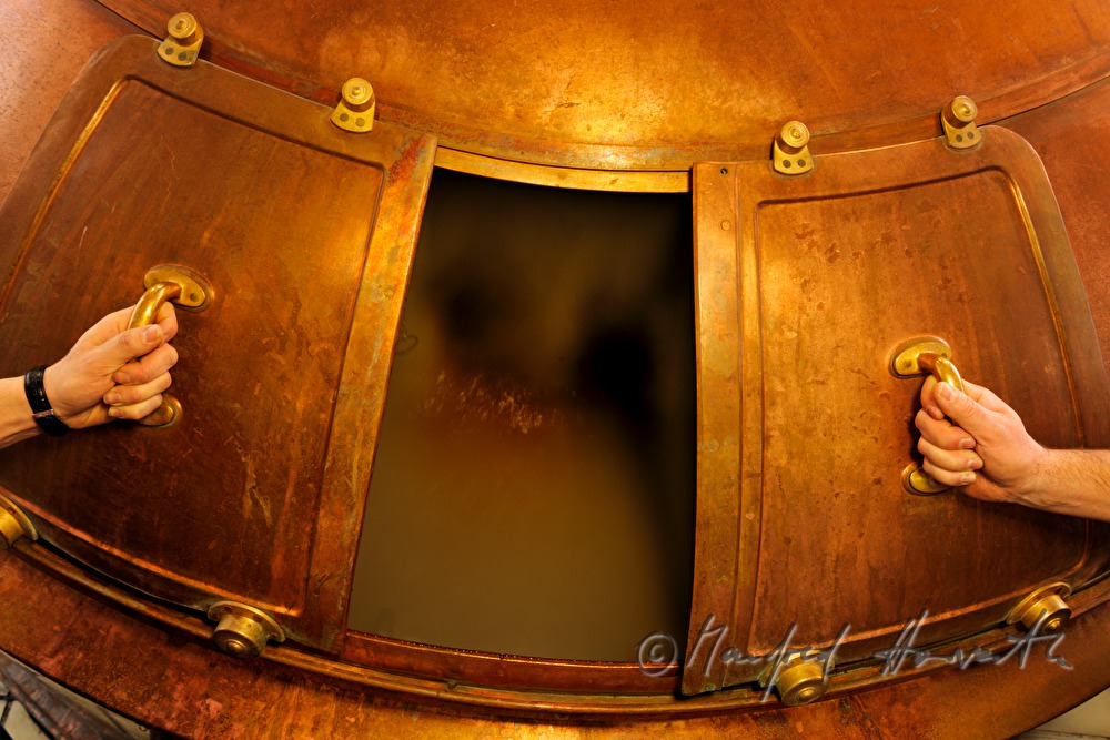 sliding door of the wort copper in the brewhouse