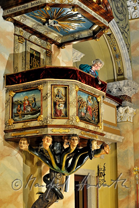 pulpit of the seven main sins in the church