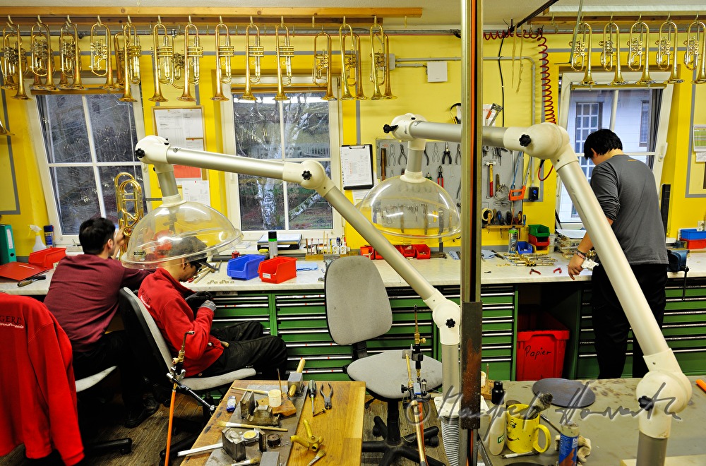 soldering operating elements to a trumpet