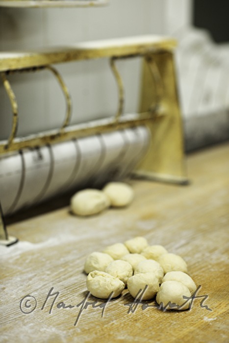 portions of wheat leavened dough