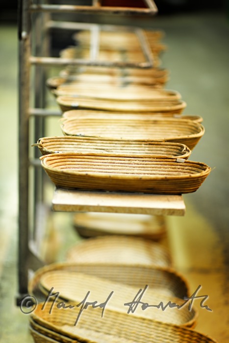 shelf with empty breadbaskets