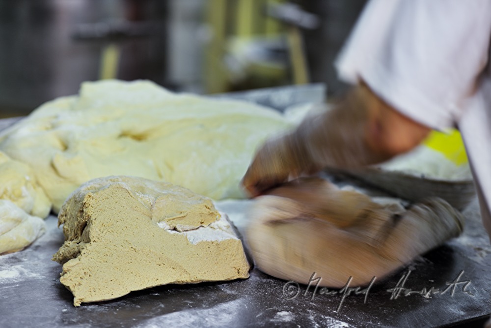 kneading of sour bread dough for a loaf of bread