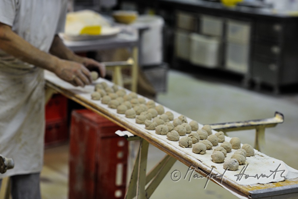portions of wheat dough for making bread rolls