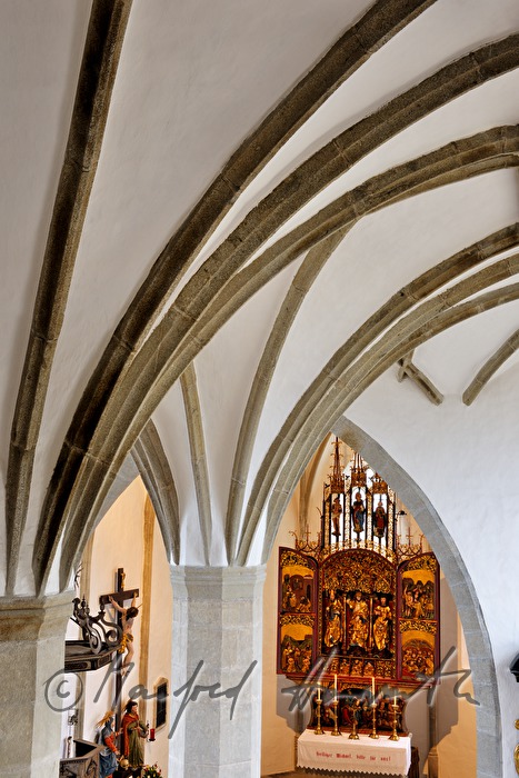 gothic winged altar and ribbed vault in the pilgrimage church