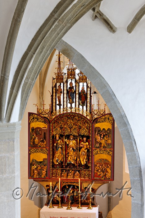 gothic winged altar and ribbed vault in the pilgrimage church
