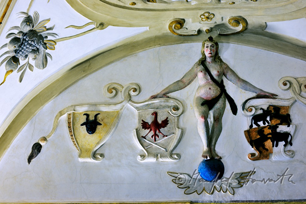 detail of the stuccoed ceiling
