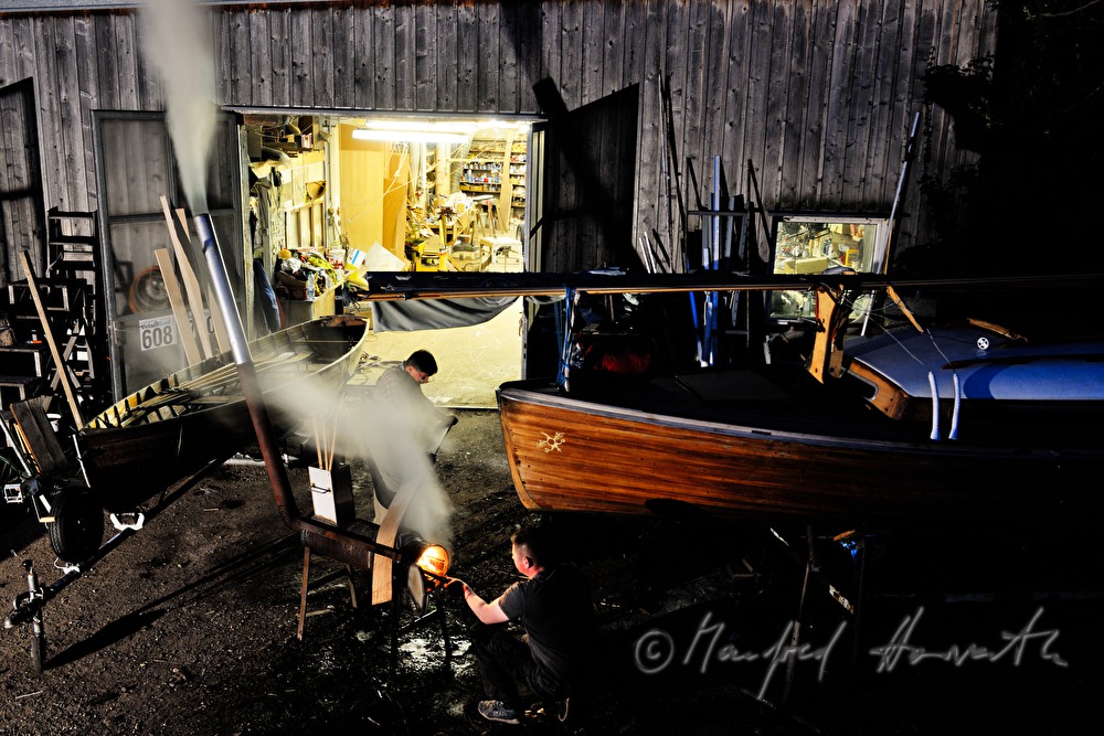 bending a plank over hot water vapour