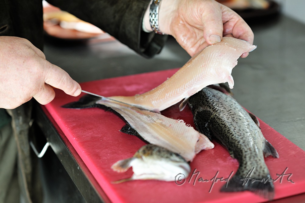 filletting of a freshly caught trout