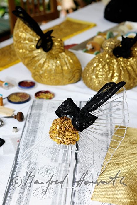 woman making her own Goldhaube
