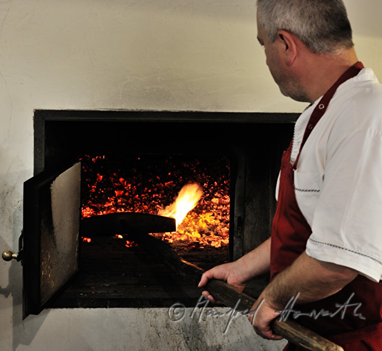 view into the wood fired oven and the glow