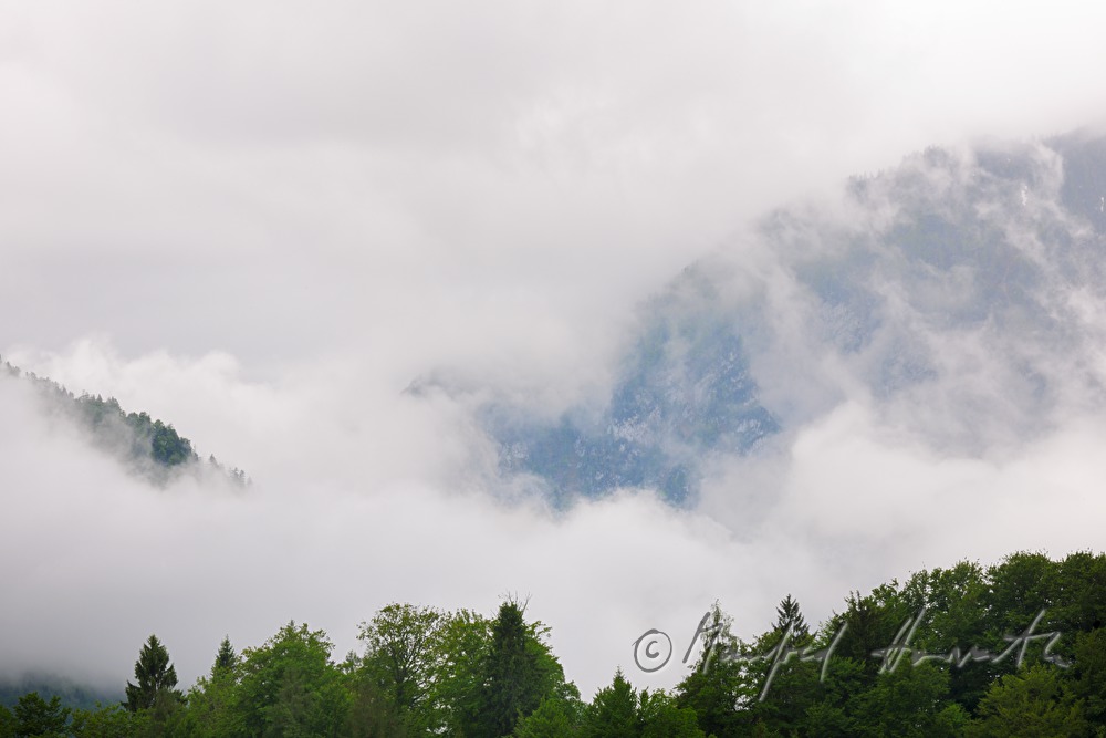deep rain clouds in the mountains