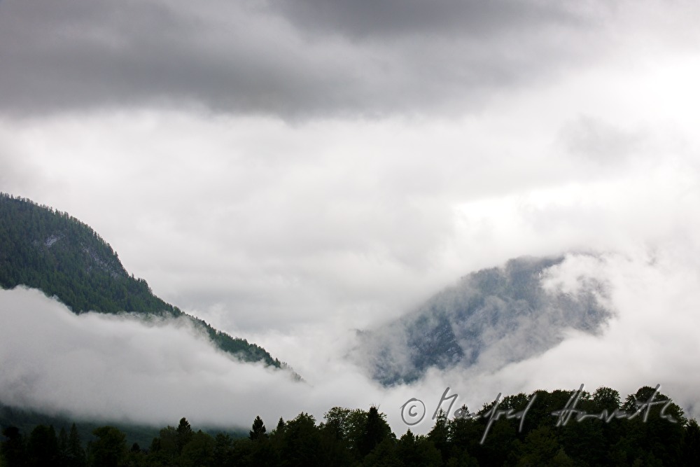 deep rain clouds in the mountains