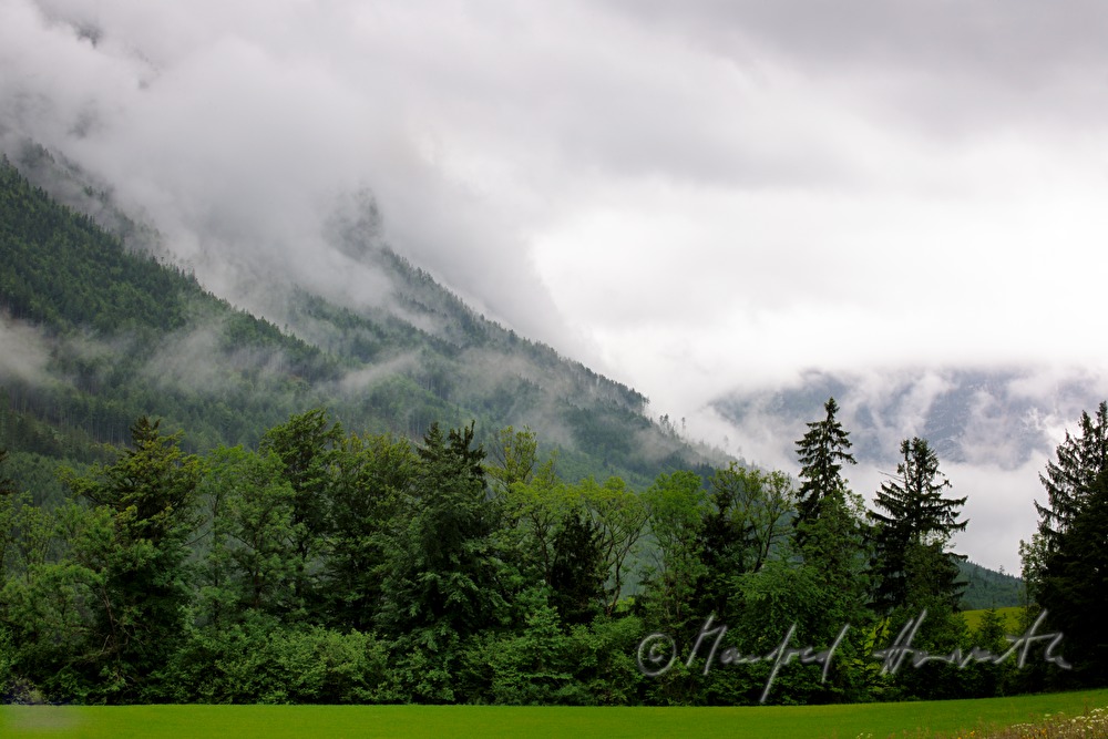 deep rain clouds in the mountains