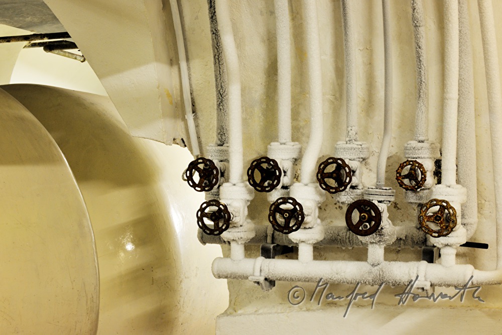 iced chilling pipe lines in the fermentation cellar