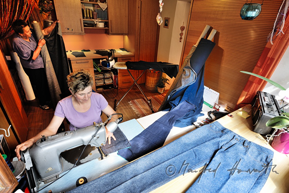 tailoress making Jeans from Denim
