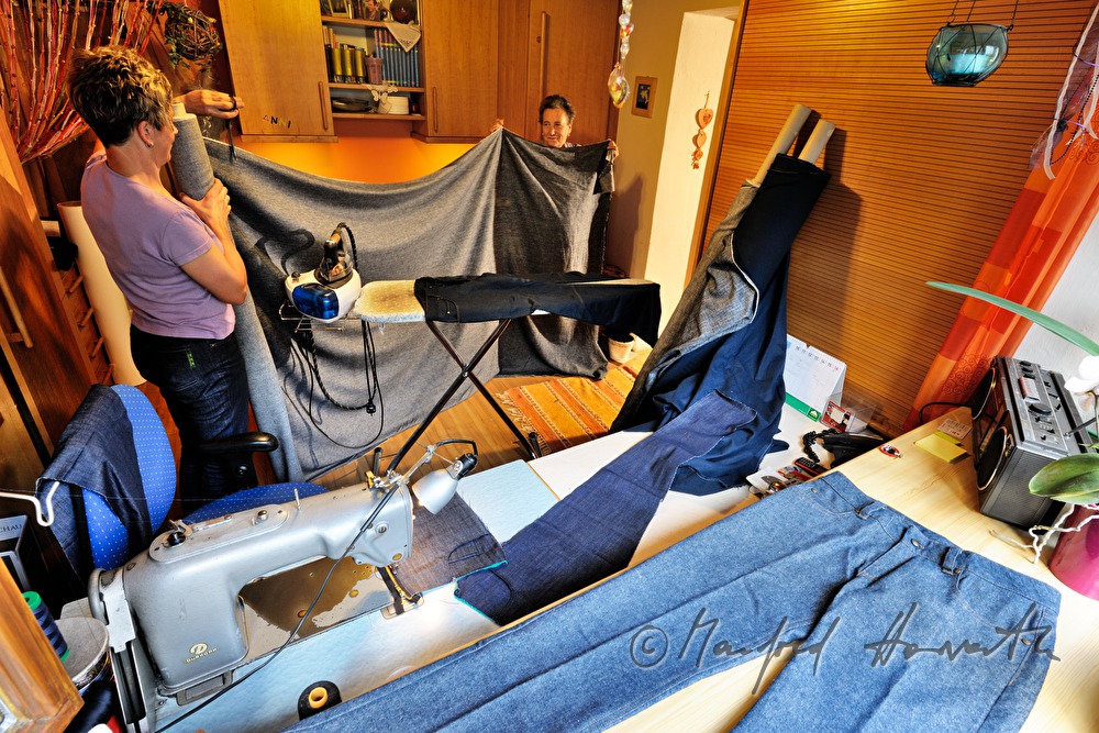 tailoress making Jeans from Denim