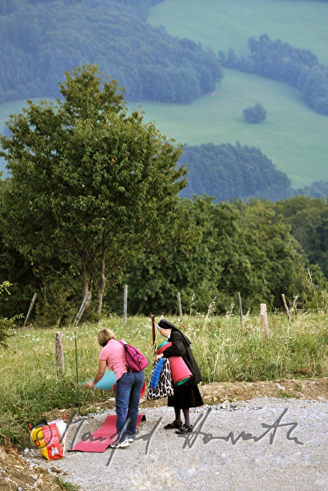 nun making camp for a starwatch during night