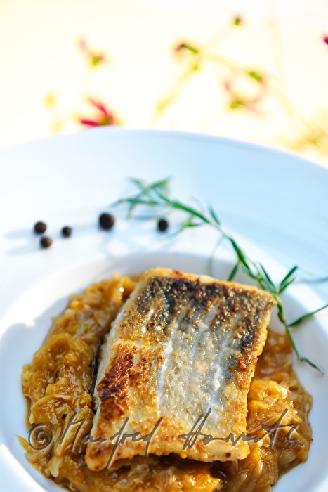 fish dish: pike perch with sweet chilli cabbage