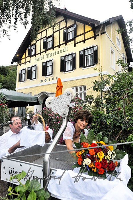 transport of picknic by rope way to the peak