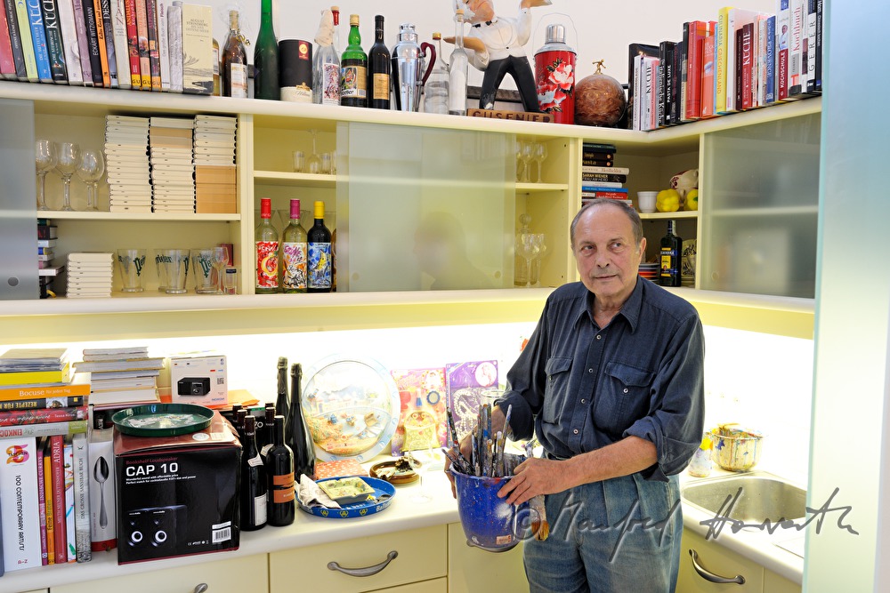 the painter CL Attersee in his studio