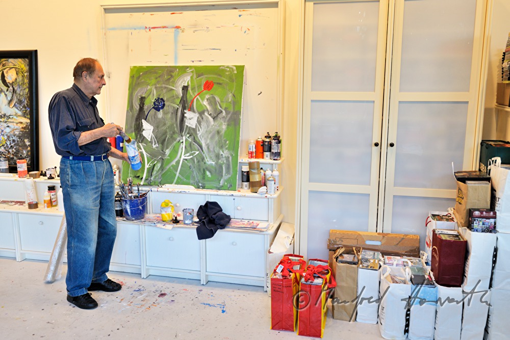 the painter CL Attersee in his studio