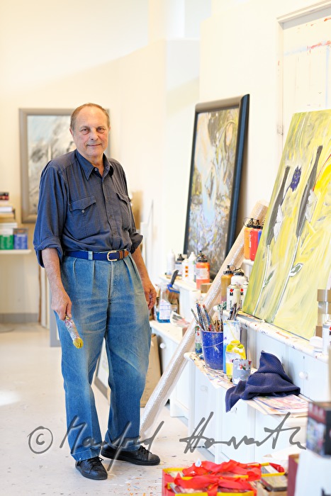 the painter CL Attersee in his studio