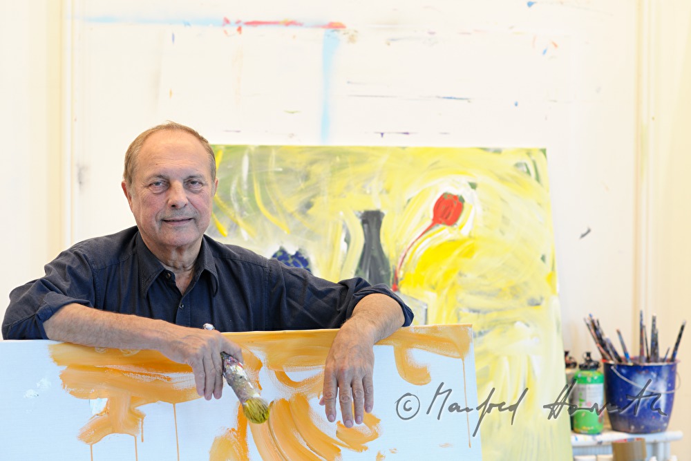 the painter CL Attersee in his studio