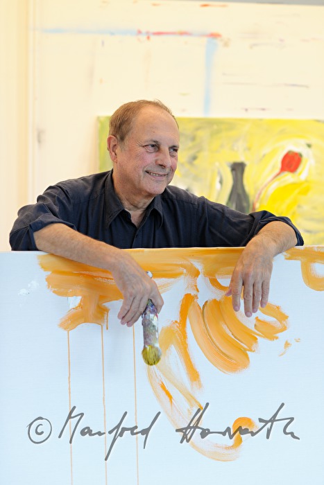 the painter CL Attersee in his studio