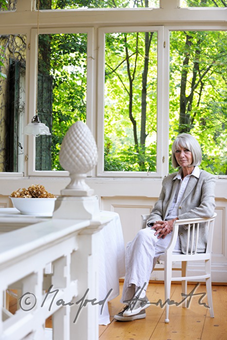 Erika Pluhar on the patio of her house