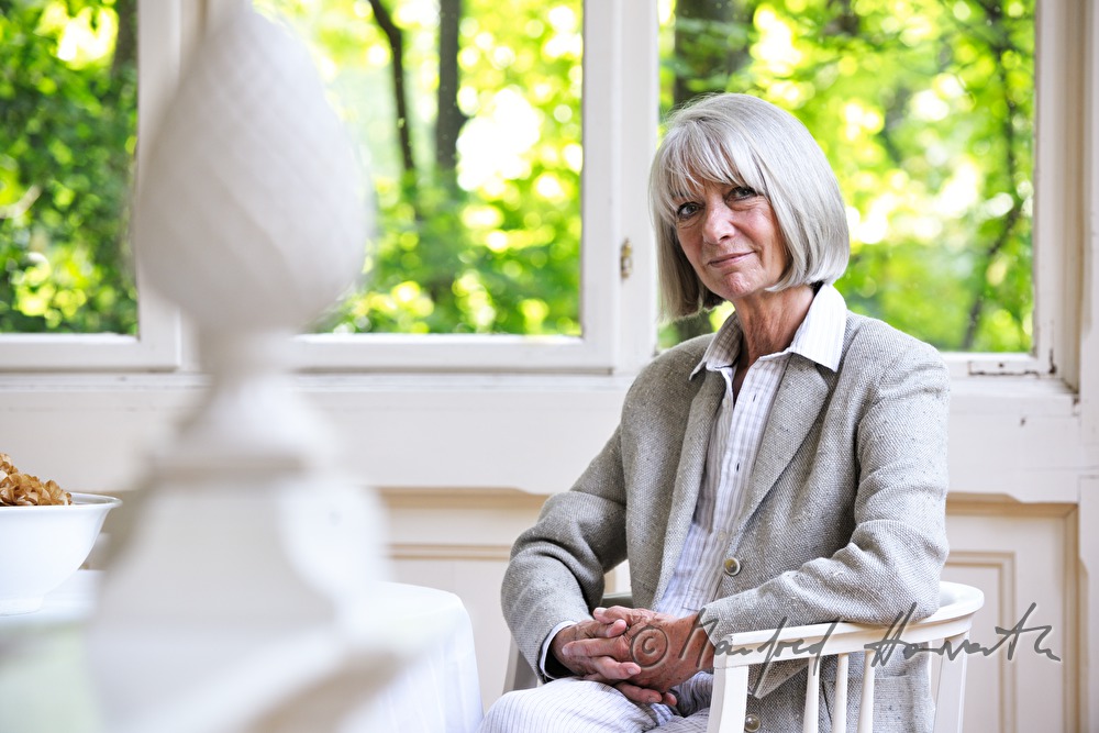Erika Pluhar on the patio of her house