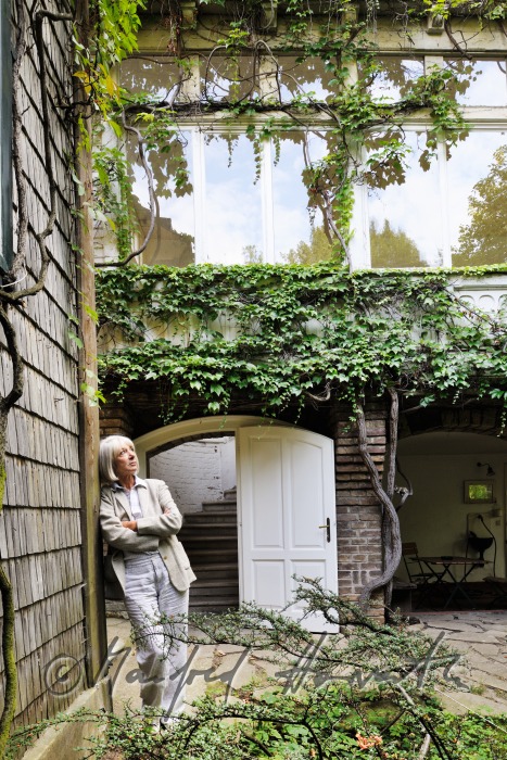 Erika Pluhar in her garden