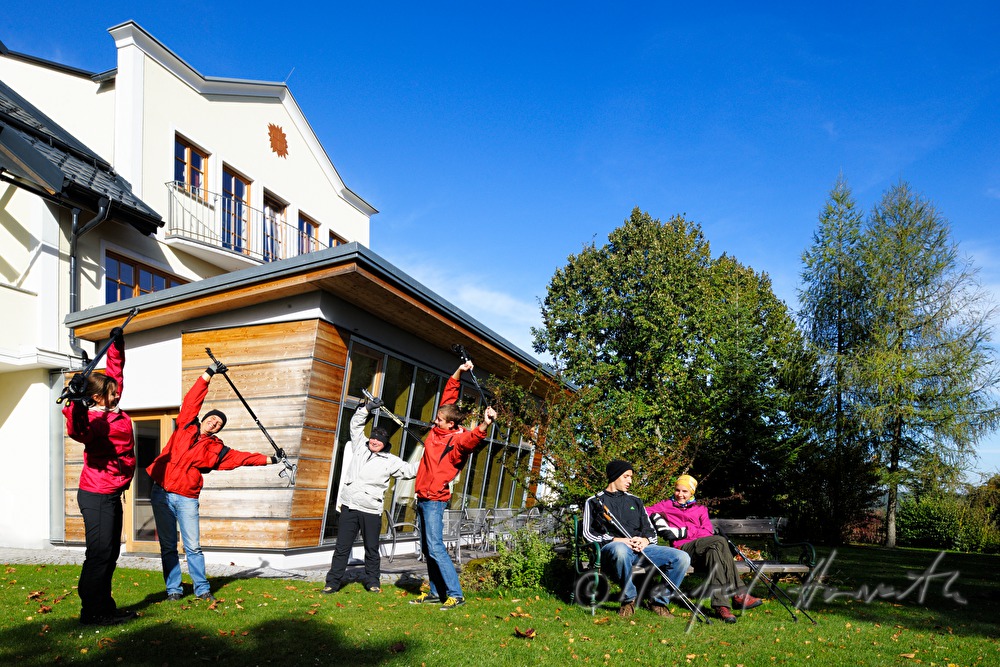 stretching after the daily Nordic walking unit