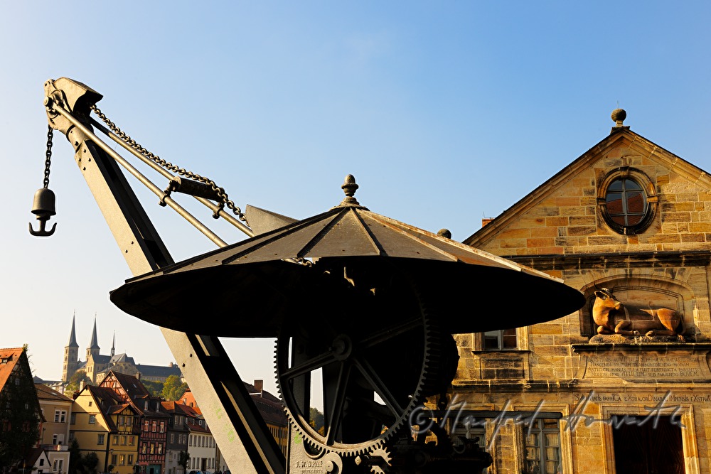 crane on the rivershore of the river Regnitz
