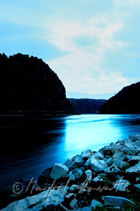 Lorelei Rock and Rhine in the evening dawn