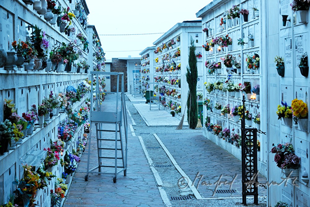 decorated graves on All Hallows' Day on Island San Michele