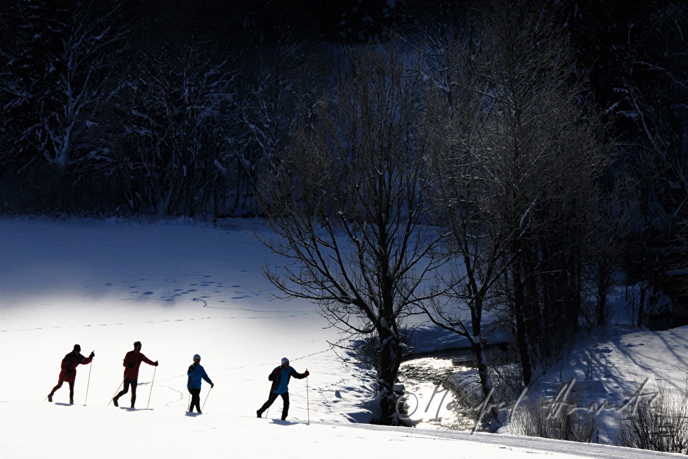 cross-country ski trail with view river meander