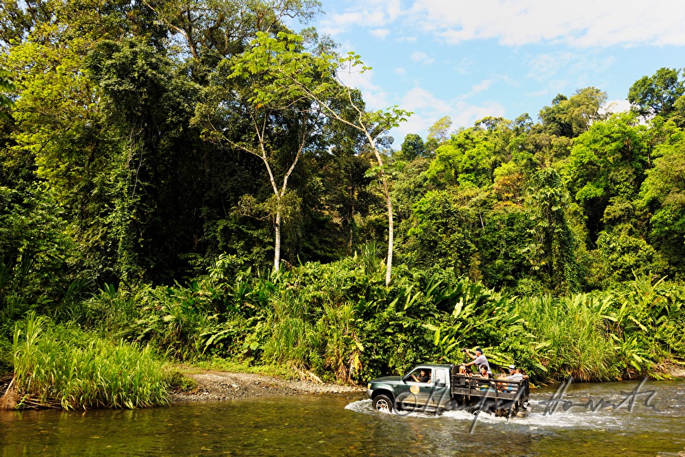 group of tourists passing a river
