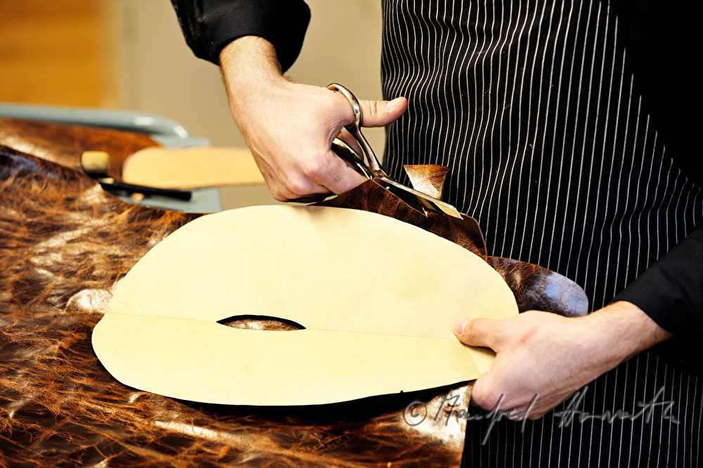 cutting of leather when making customer shoes