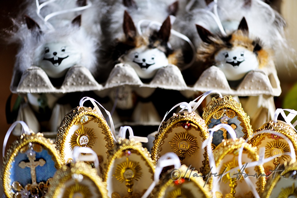 handmade easter eggs decorated with textiles