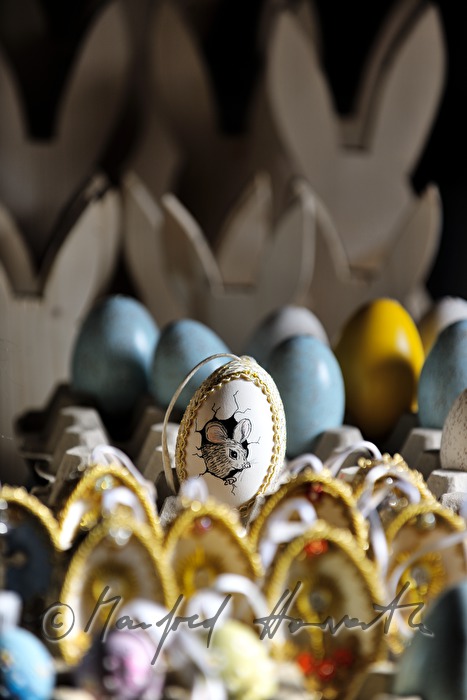handmade easter eggs decorated with textiles