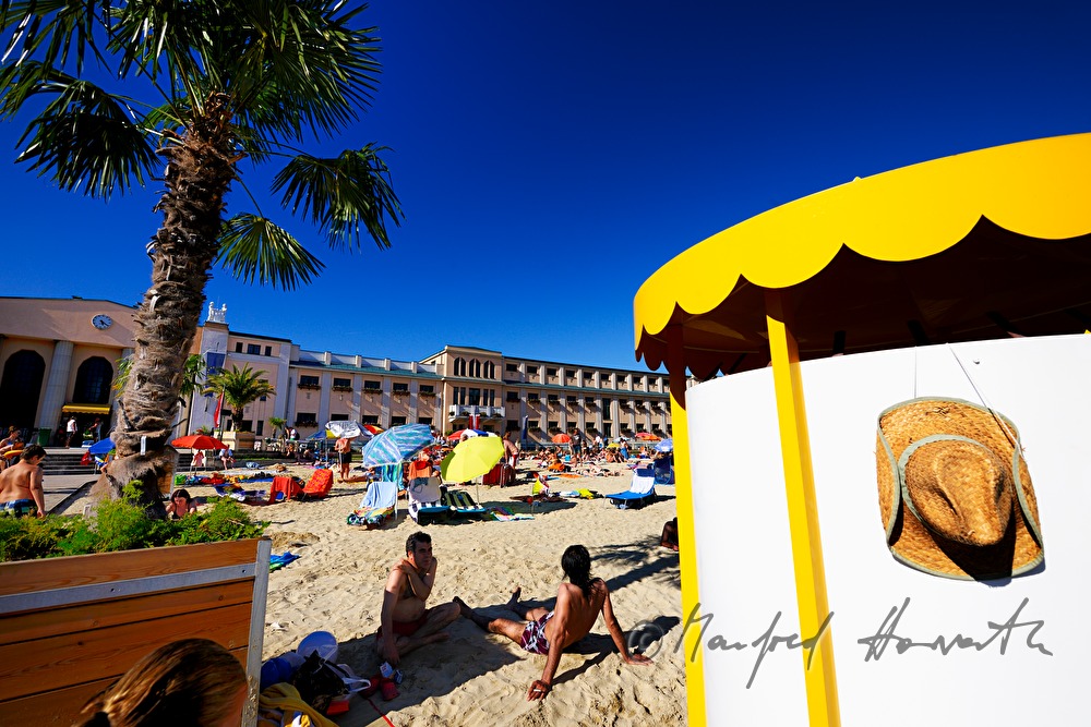 artificial sandy beach at the entrance
